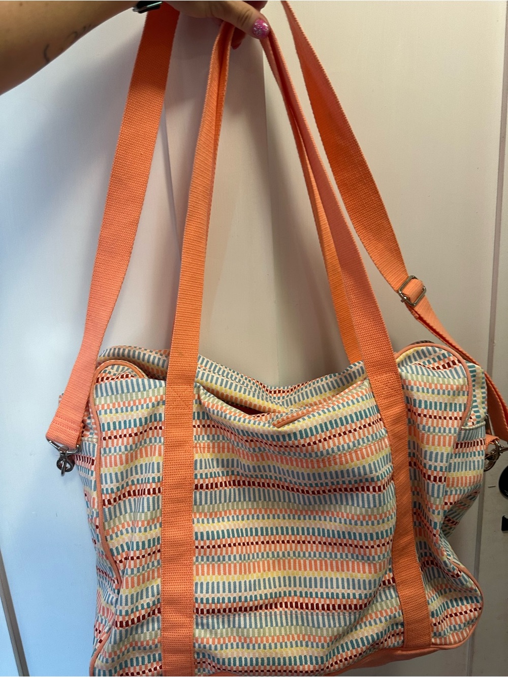 thirty-one Coral Multi-Stripe Shoulder Tote - Picture 2 of 3